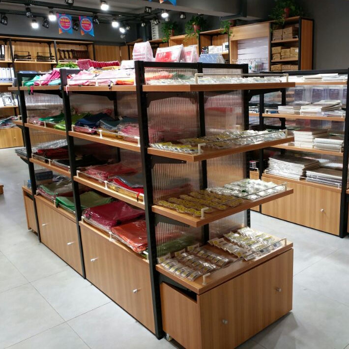 煙臺文具店選用鋼木貨架安裝實景